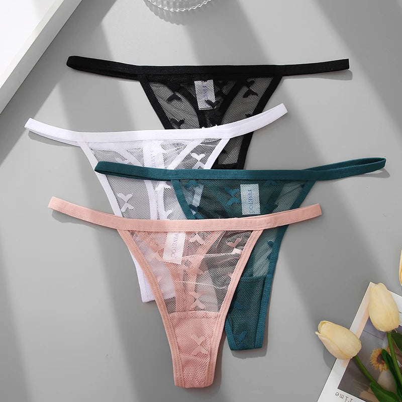 2PCS/Set Mesh G-String Women's Panties Transparent Underwear Women Seamless Thong Female Underpants Intimates Lingerie S-XL
