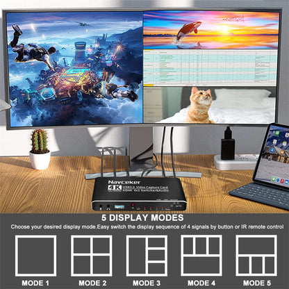 Navceker ZY-AC7 HDMI-capturekort med 4 ingångar