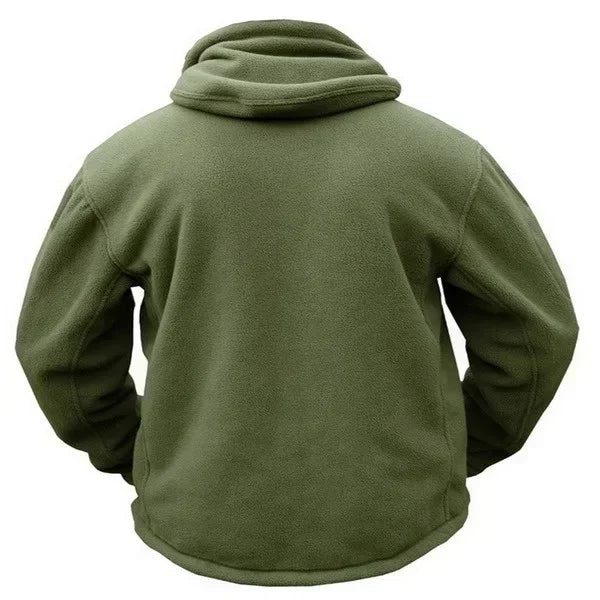 Herr Militär Fleecejacka med Huva – Varm Taktisk Jacka för Vandring och Friluftsliv, S–4XL