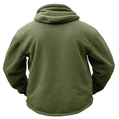Herr Militär Fleecejacka med Huva – Varm Taktisk Jacka för Vandring och Friluftsliv, S–4XL
