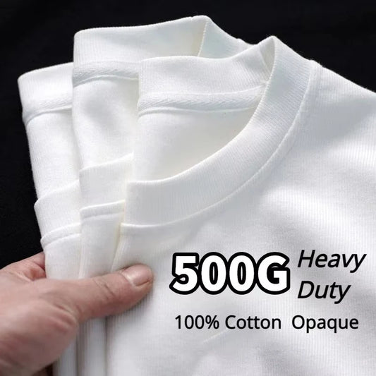 Herr T-shirt 500g Tung Ren Bomull Rundringad Kortärm – Tjockad Trippelsöm 9 Färger S–4XL Basics 2026
