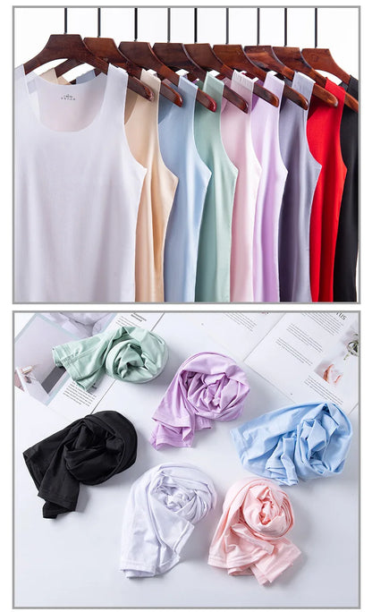 Summer Women Tank Tops Ice Silk Seamless Vest  Female Thin Breathable Sleeveless Shirts Slim Camisoles Undershirts Black M-4XL