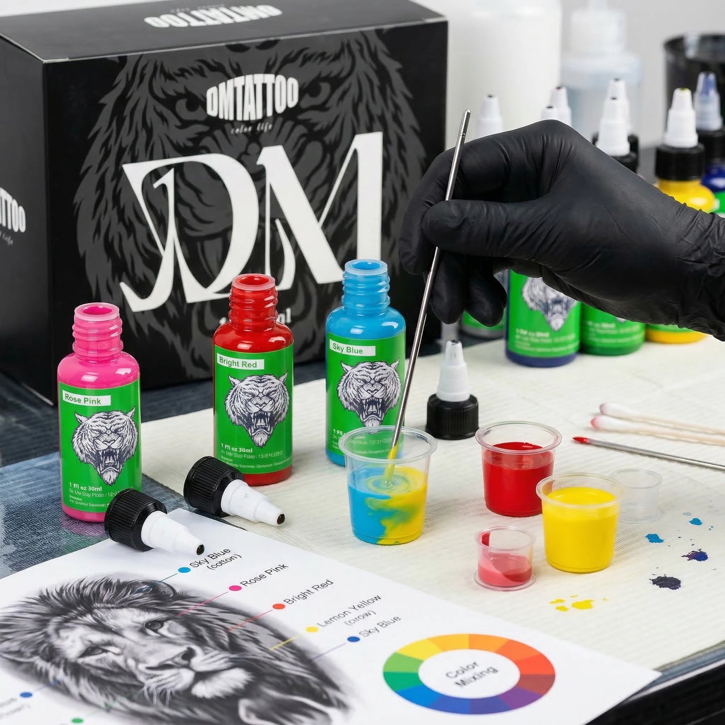 DM Tattoo Ink 15 Color 1OZ/Bottle Natural Plant Extract Pigment Body Painting Long Lasting No Color Loss Professional Tattoo Ink