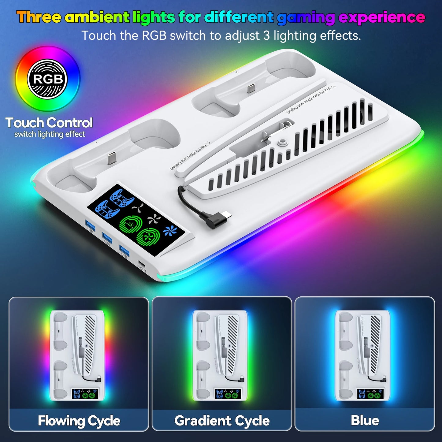 Stand For Sony PS5 Console Playstation Play Station PS 5 Pro Slim Support Cooler Fan Base Holder Control Charger Game Accessory
