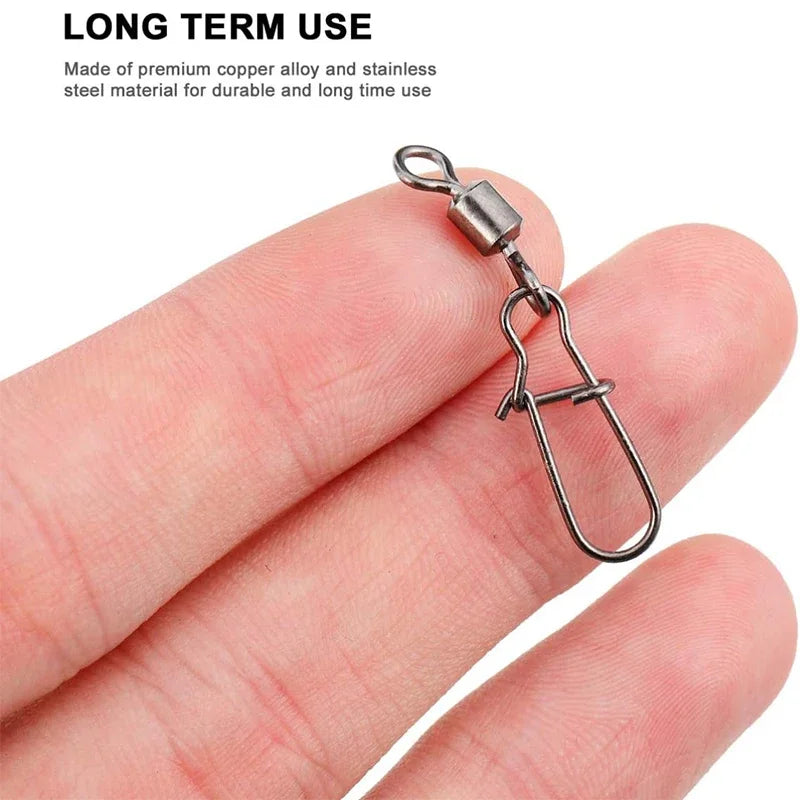 Stainless Steel Fishing Swivel Snaps 4#-12# Rolling Bearing Duo-Lock Connector Kit Saltwater Freshwater Lure Tackle 50-200Pcs