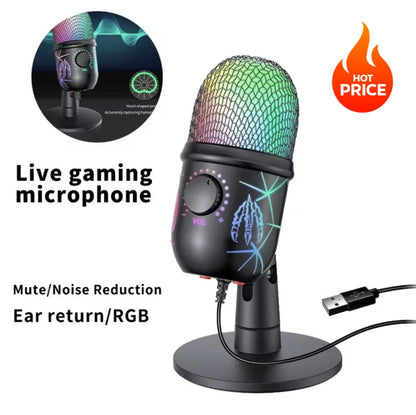 RGB Condenser Microphone with Breathing Light Desktop Mic Stand for Laptop PC Live Streaming Video Conference Online Game