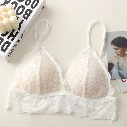 Lace Triangle Bralette Wireless Bra For Women Floral Lace Design Underwear Sexy Lingerie Lightly Lined Cup Small Chest Brassiere