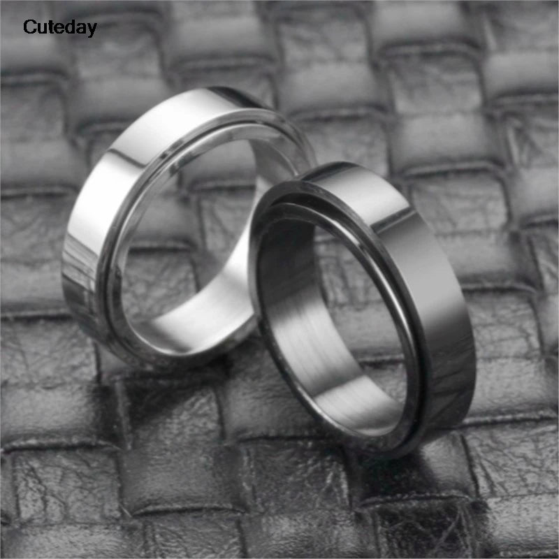 Anxiety Fidget Spinner Rings Black Silver Color Stainless Steel Spinning Rotating Mood Ring for Men Women Anti Stress Jewelry