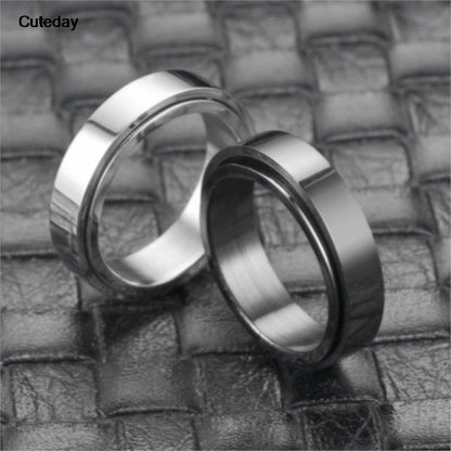 Anxiety Fidget Spinner Rings Black Silver Color Stainless Steel Spinning Rotating Mood Ring for Men Women Anti Stress Jewelry
