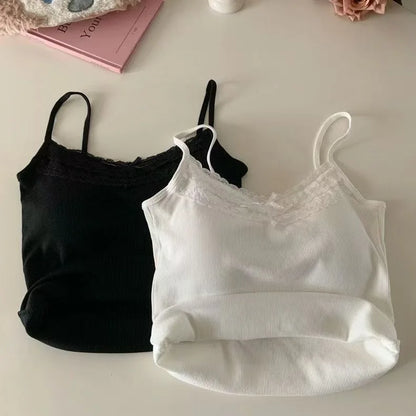 Coquette Y2k Crop Top Summer Lace Tank Top Women Cropped Cute Camis Sexy White Crop Tops Female Korean Sleeveless Black Vest