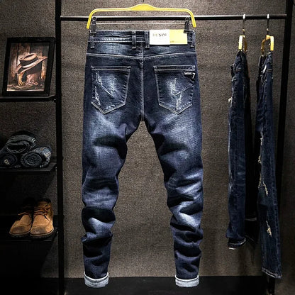 Slitna Slim Jeans för Herr – Elastiska Straight-fit Denim i Koreansk Stil