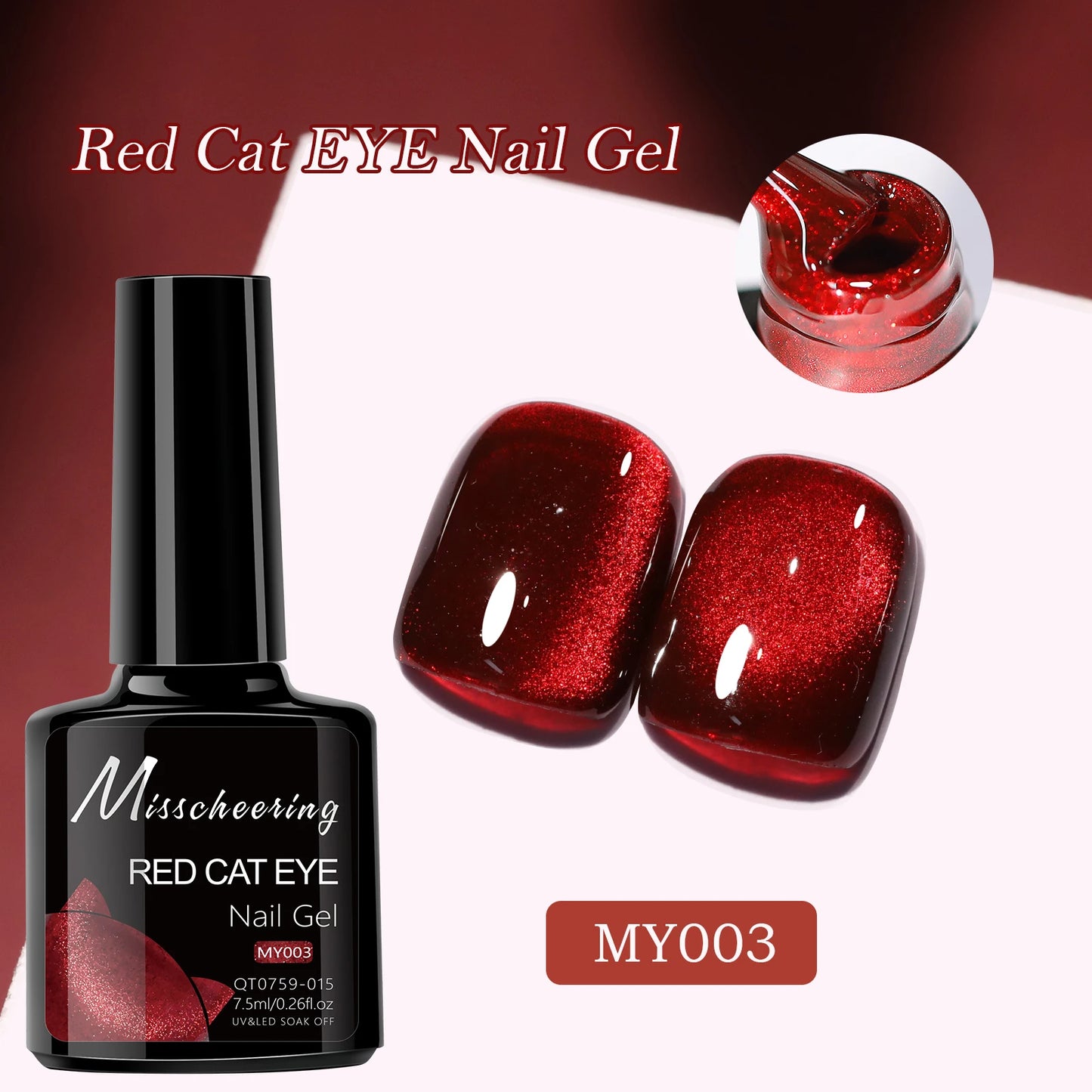 Red Cat Eye Gel Nail Polish Magnetic Glitter Holographic Red Ruby Christmas Polish Reflective Jelly Translucent UV Gel Manicure