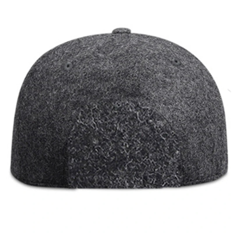 Woolen Winter Full Closed Fitted Cap Hat New York Size Trucker Men Bill Hip Hop Solid Baseball Blank Flat Visor Brim Era