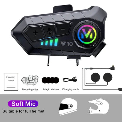 Y10 Motorcycle Helmet Headset Stereo Voice Control Bluetooth 5.3 Hands Free Call IPX6 Waterproof 1000mAh With Ambient Light