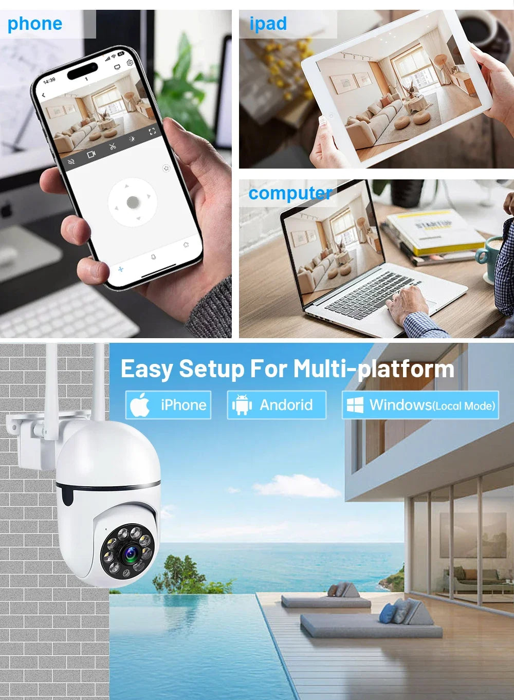 Wifi IP Camera 2MP Outdoor Security Surveillance Cameras AI Human Tracking Two Way Audio 4X Digital Zoom Night Vision Full Color
