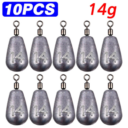 Fishing Weight 10PCS 3.5g 5g 7g 10g 14g 20g Tube Bullet Quick Rod Jig Head Casting Metal Tackle Kit Pesca Tool Plumb Pendant