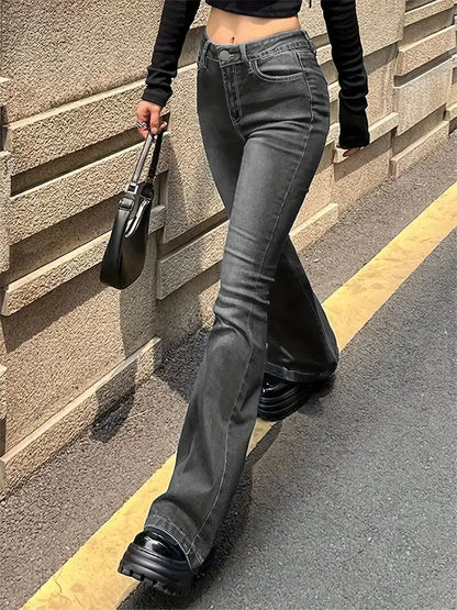 Hot Sale Women Stretch Thin Flared Jeans Lady Fashion High Waist Denim Pants Girls Korean Ins Fashion Straight Leg Trousers