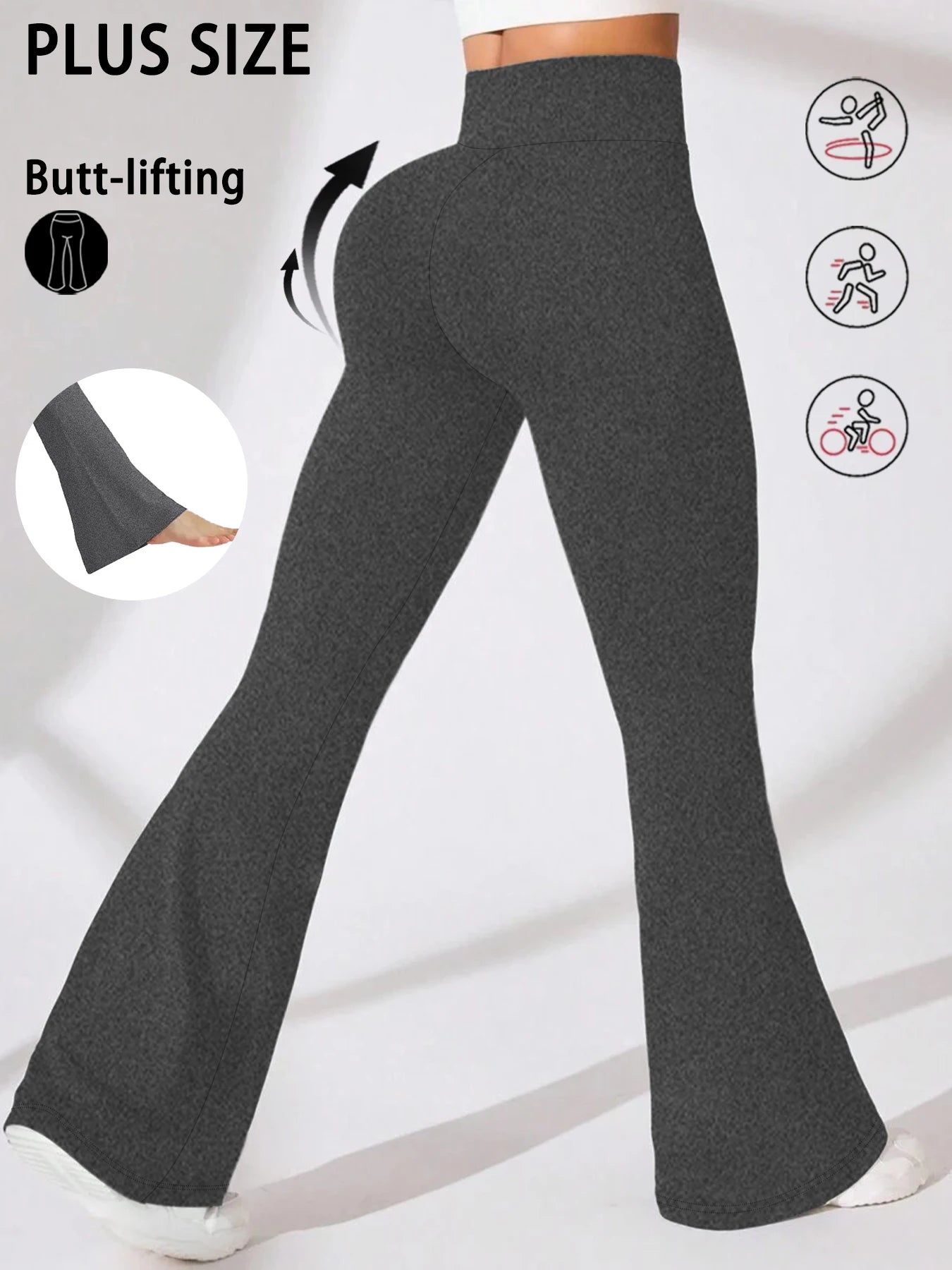 Plus Size Women's Super Soft High Waisted Flare Pants, Leggings Tummy Control Soft Bootleg Bell Bottoms Running