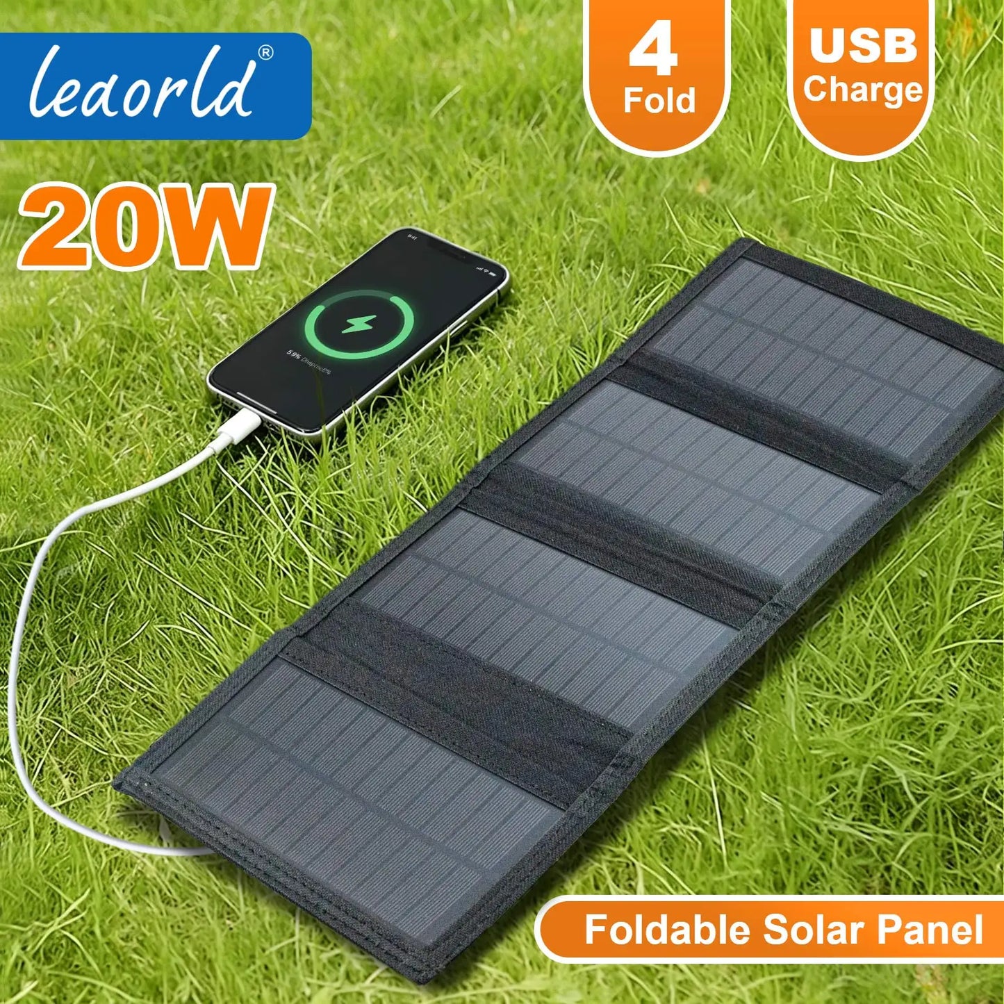 LEAORLD 20W Solar Panel Charger, Foldable Solar Panel Fast Charging, USB Solar Phone Charger, Monocrystalline High Efficiency