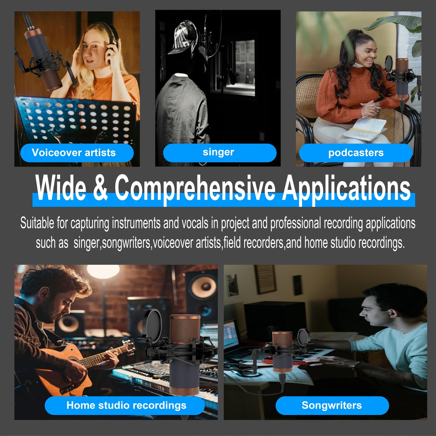 TF39 Condenser Microphone 26mm / 34mm Large Diaphragm XLR Studio Recording Mic for Vocals Podcasting Streaming Home Studio