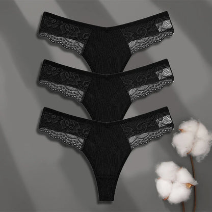 FINETOO 3-pack spetsstring i bomull med låg midja