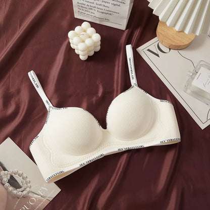 Women's Sexy Push Up Rib Bras Letter Print Small Bust Bra Black Gray Simple Casual Underwear