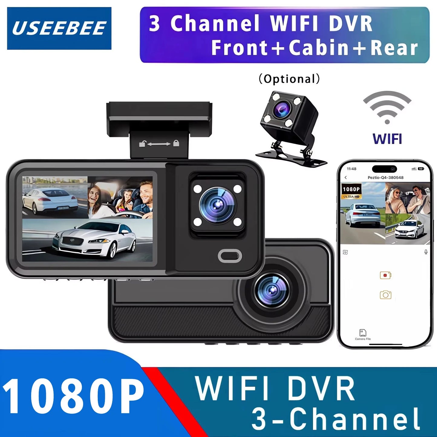 WIFI 3 Camera Dash Cam Cabin Car Dvr 1080P Interior Vehicle Three Way Channel Dvrs Recorder Video Registrator Dashcam Camcorder