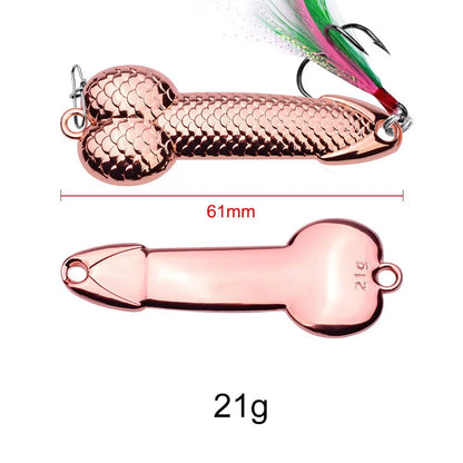 Metal Penis Spoon Lure 3g 7g 11g 15g 21g 28g 36g Hard Bait Tackle Sequin Vibrating Fishing Lure Artificial Bait Feather Hook VIB