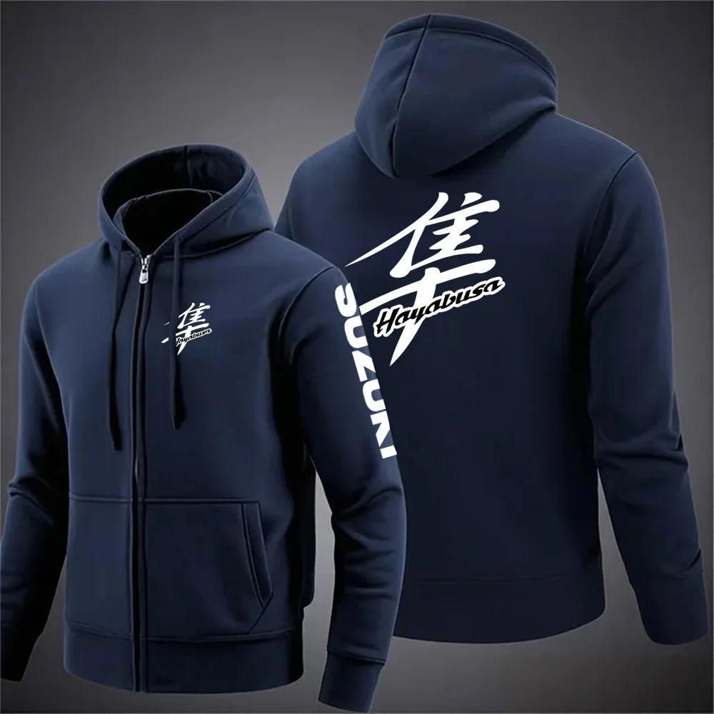Suzuki Hayabusa Motorcykel Hoodie Herr – Dragkedja, Tryckt Logga, Vår & Höst