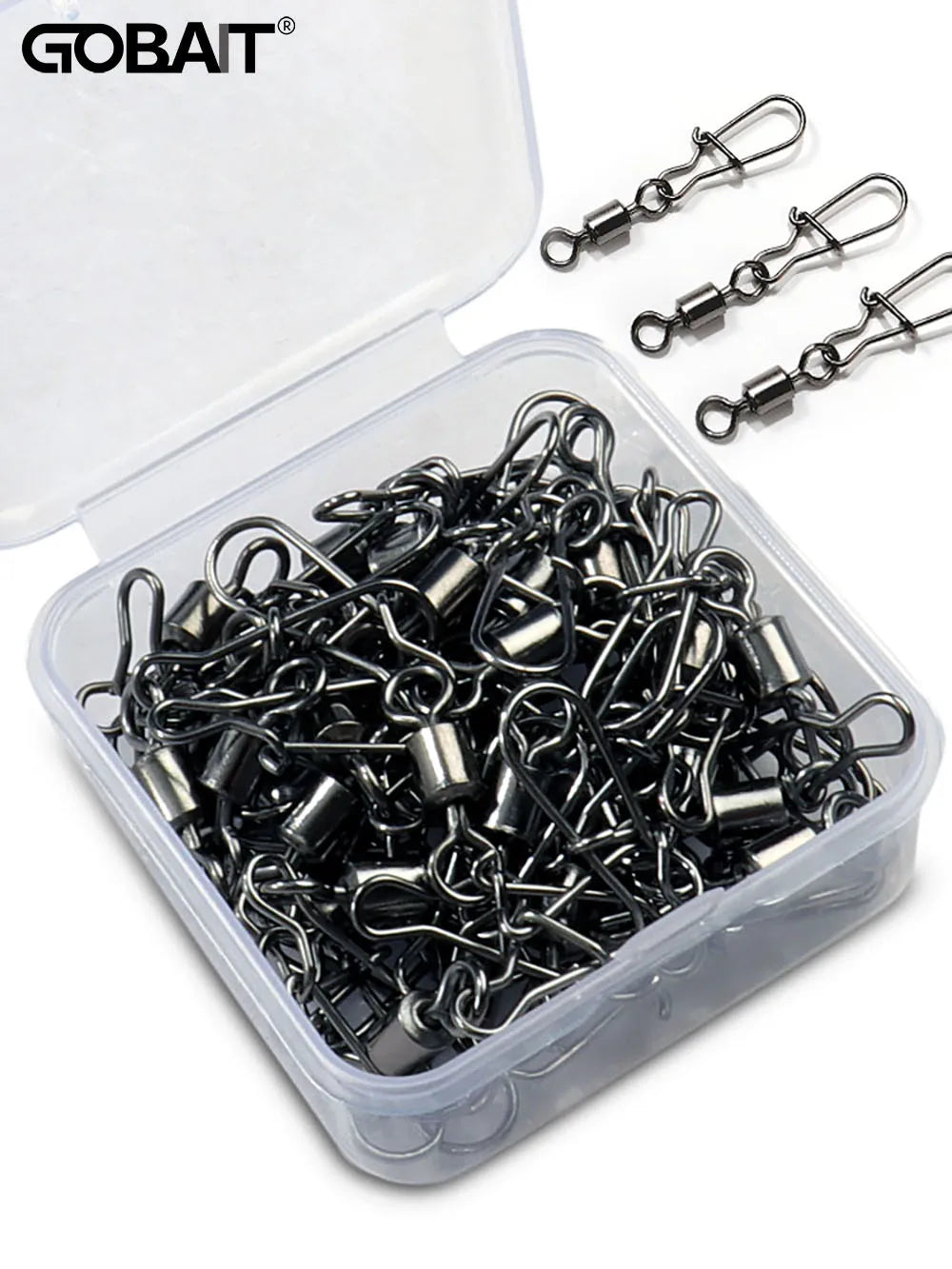 50pcs/box Swivel Snap Connector Pin Rolling Ring Fishing Tackle Box Buckle Hook Lure Kit Wire Rotate Bearing Pesca Tool Gear