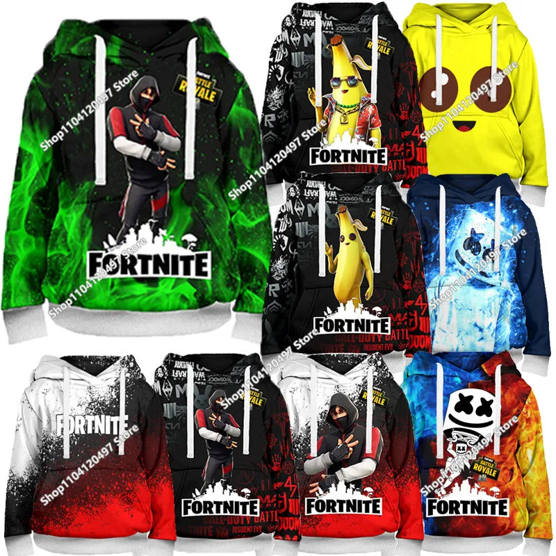 Fortnite Hoodie Barn & Vuxna – 3D-tryckt Animerad Pullover Polyester Casual Streetwear Storlek 110–160cm + Vuxenstorlekar