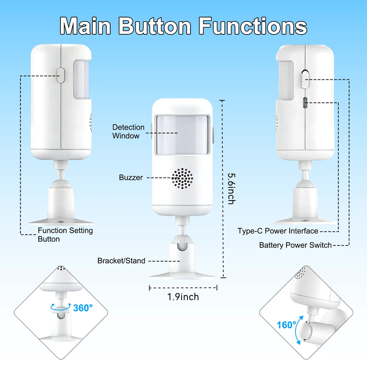 PGST PIR-rörelsesensor med Tuya-stöd och USB-C, 2–8-pack