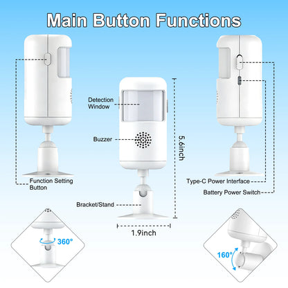 PGST PIR-rörelsesensor med Tuya-stöd och USB-C, 2–8-pack
