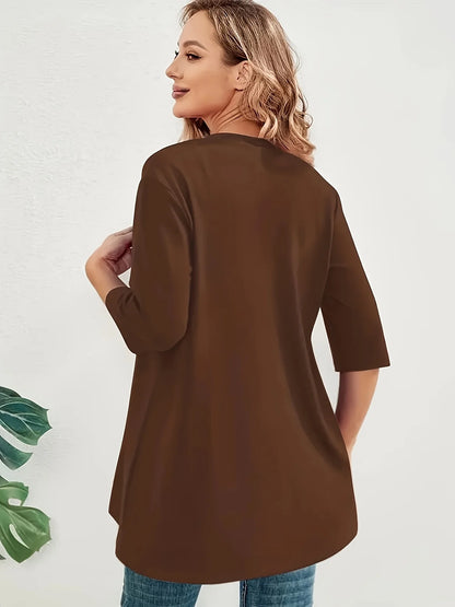 Dam Plus Size Elegant Kofta – Halvlång 3/4-ärm Hög Stretch Öppen Casual Höst/Vinter, 9 Färger XL–4XL
