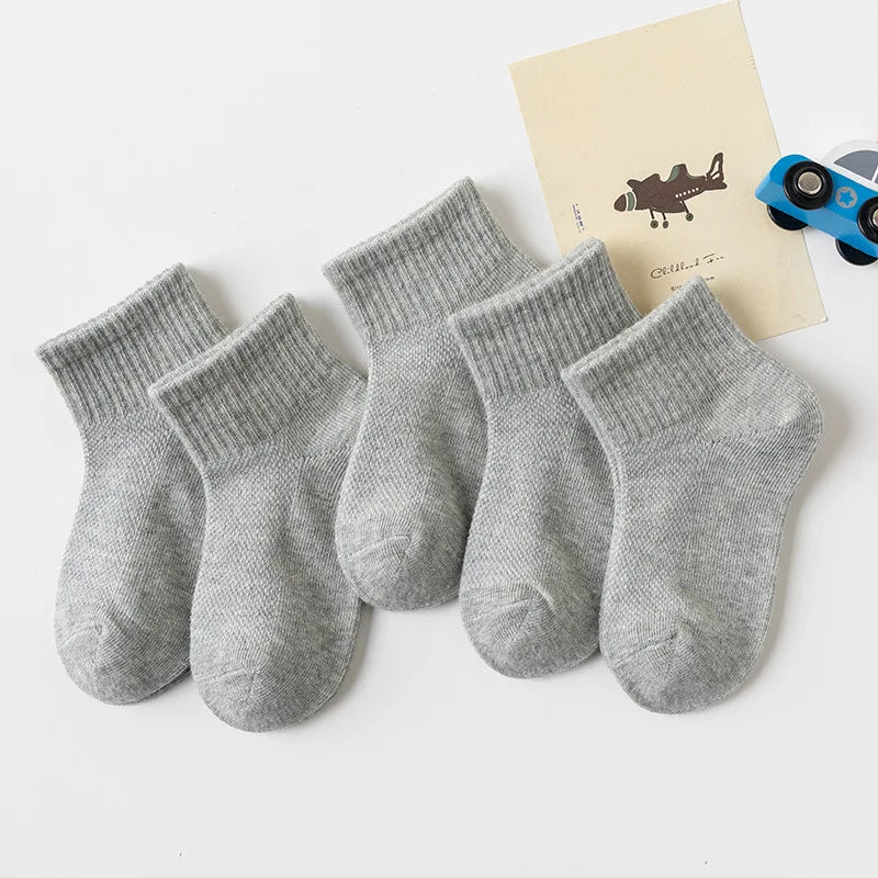 5 Pairs/Lot 2023 New Summer Children Socks Cotton Kids Fashion Black White Gray For 1-12 Years Teen Student Baby Girl Boy Socks