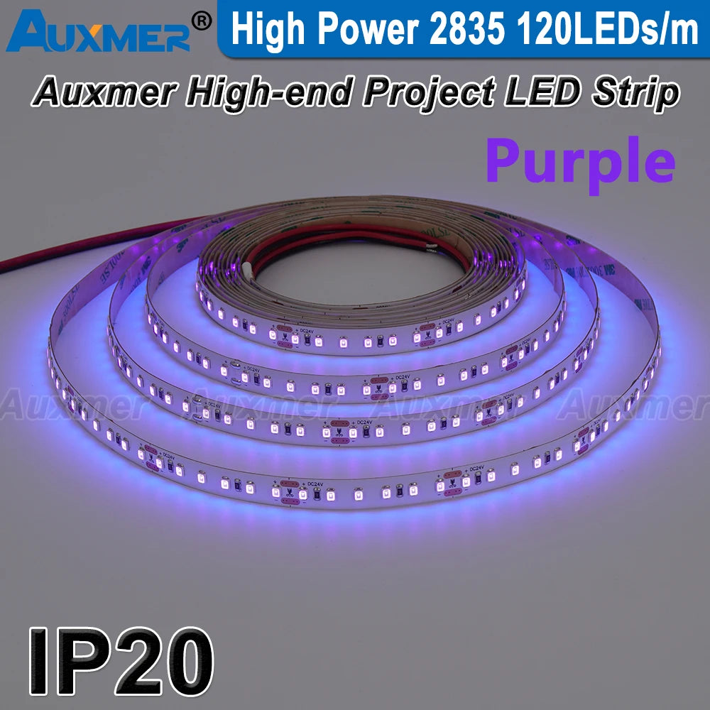 High Power 2835 LED Strip Lights,Mono Color,120LEDs/m 240LEDs/m,CRI＞95/90,3SDCM,Super Bright Flex LED DC12/24V,5m/reel,IP20