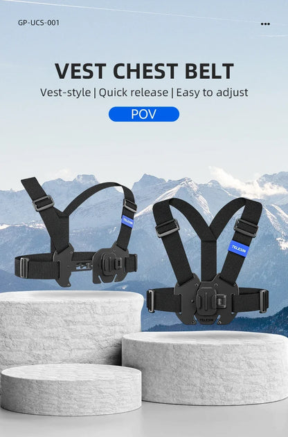 TELESIN Quick-Release Chest Strap Mount for GoPro Hero 13 12 11 10 9 8 7 Insta360 SJCAM DJI OSMO Action 5 4 3 Chest Belt Mount