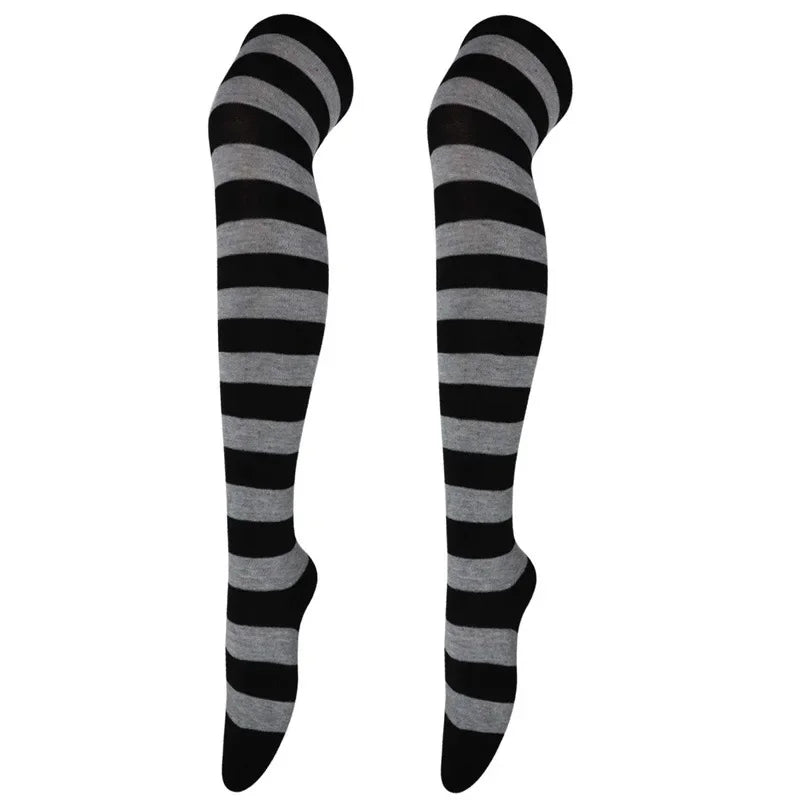 Dam Lolita Overknee Strumpor – Randiga Thigh High Cosplay, 25 Färgkombinationer One Size