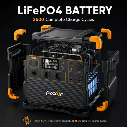 Pecron E2400 LFP 2400W Portable Power Station 2048Wh LiFePO4 Solar Generator with UPS Expandable to 8192Wh 1.6H Fast Charge 800W Solar Input for Home Emergency Camping RV Off-Grid