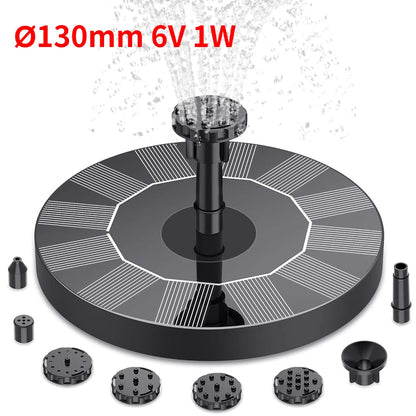 Soldriven Fontänpump för Trädgård och Fågelbad – 6 Munstycken, 1W/1,5W/2,5W