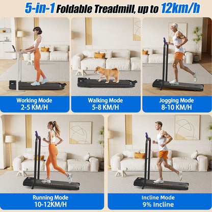RAMYPOKET Walking Pad Foldable With Incline 9% , 2.5HP 1-10km/h Walking Pad With APP&LED, Max 150kg Treadmill For Home & Office
