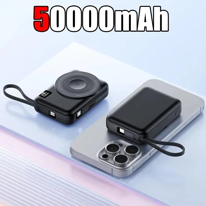 Lenovo 50000mAh Magnetic Power Bank Fast Charging Built-in Cable For Apple Watch Mobile Phone Wireless Compact Mobile Power Bank