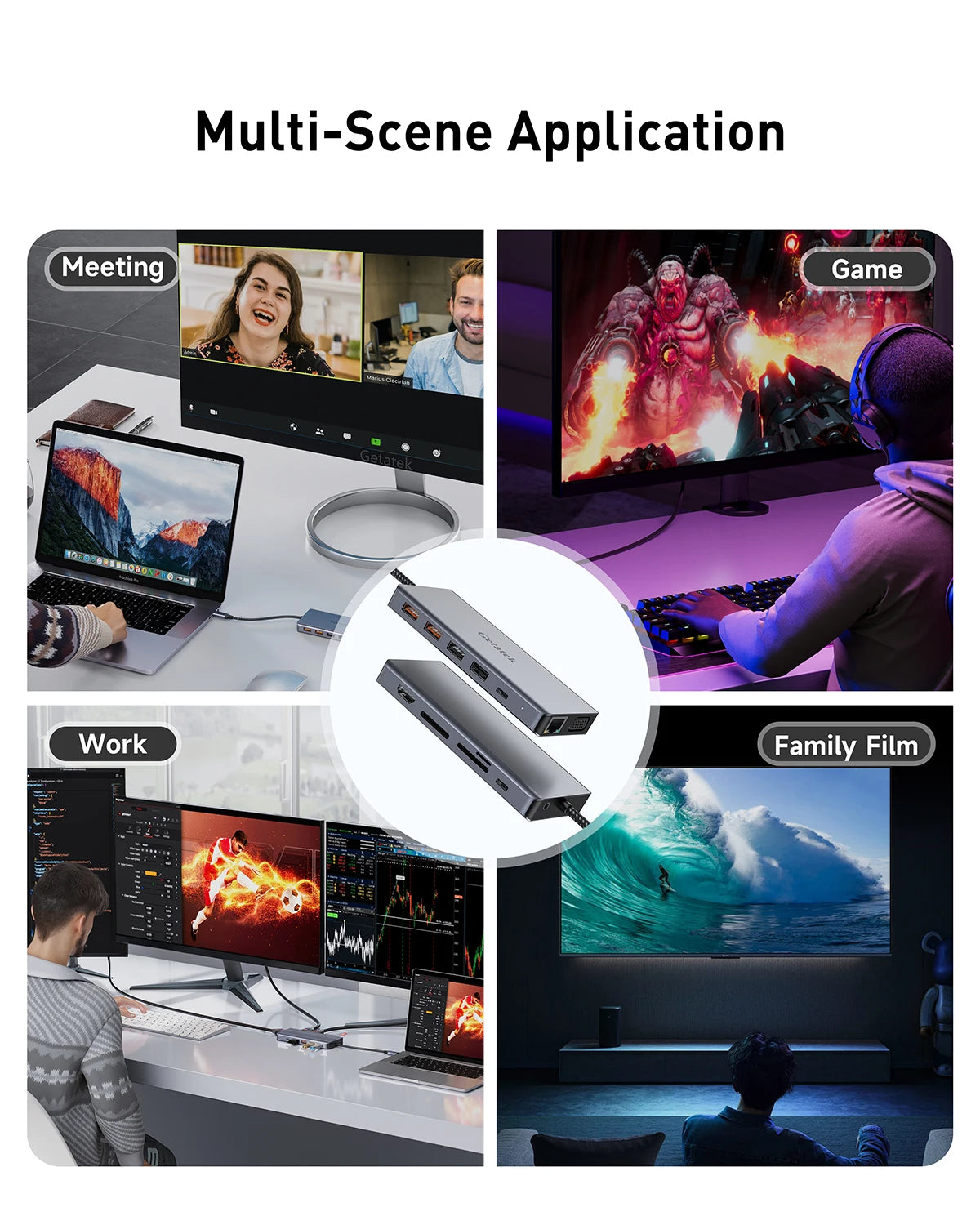 Getatek 13-i-1 USB-C-hubb med HDMI, VGA, RJ45 och kortläsare
