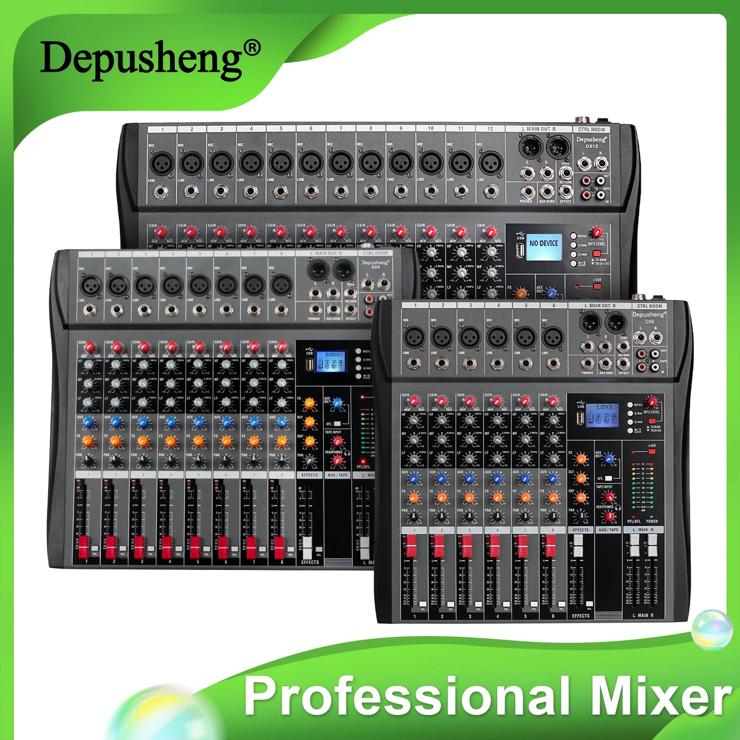 6/8/12/16 Channel Depusheng Audio Mixer Professional  Sound Board DJ Mixing Console System Interface USB MP3 Input Bluetooth 48V
