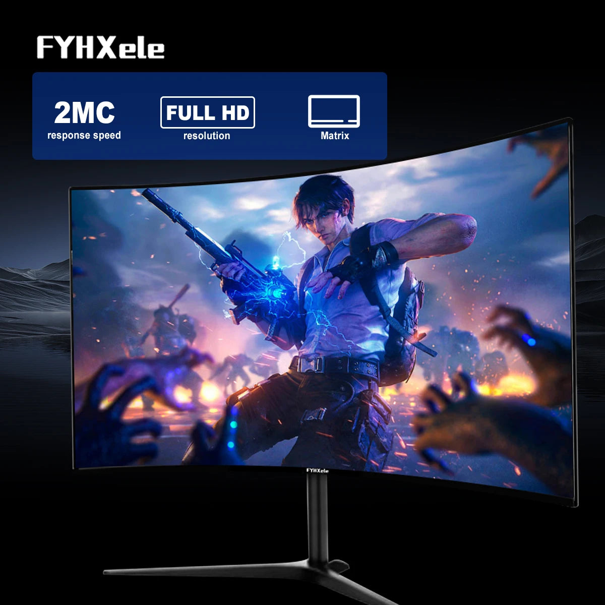 FYHXele 27 Inch Curved Gaming Monitor 100Hz 2ms VA Panel FHD 1080P LED LCD Desktop PC Computer Display