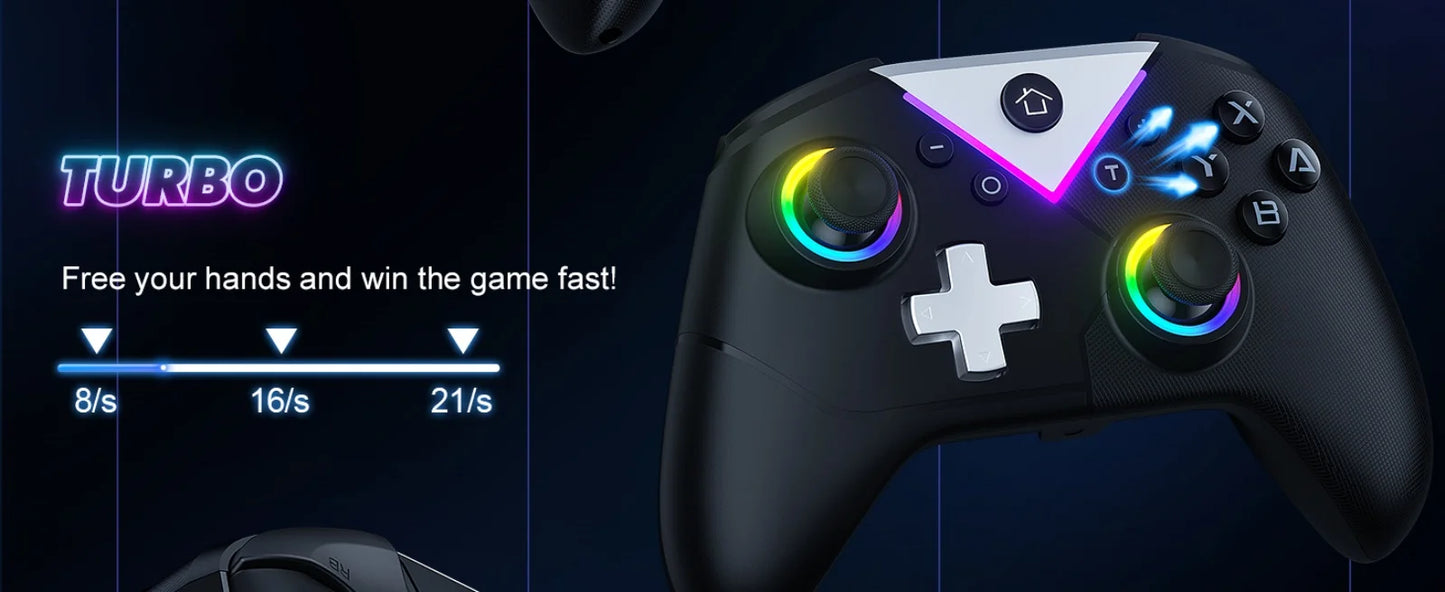 Controller for Switch Lite/OLED/PC Game Joystick Wireless BT Gamepad W/RGB Hall Effect Turbo Macro 6-Axis Gyro Vibration Motors