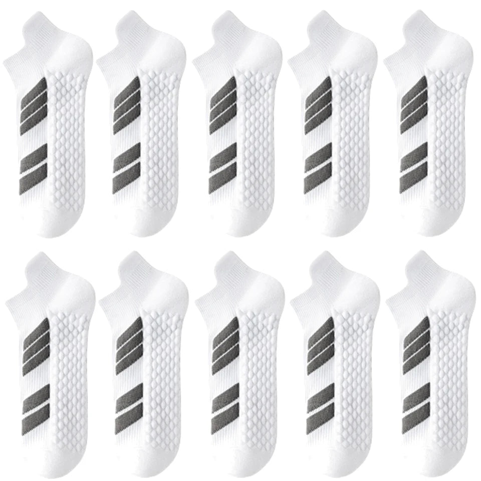 10Pairs Black Low Cut Sports Socks Unisex Breathable Sweat Absorbing Running Basketball Leisure Towel Bottom Socks for Men And W