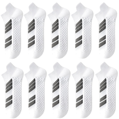 10Pairs Black Low Cut Sports Socks Unisex Breathable Sweat Absorbing Running Basketball Leisure Towel Bottom Socks for Men And W