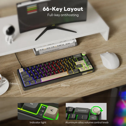 Royal Kludge R65 mekaniskt USB-tangentbord med RGB, hot-swap och volymvred