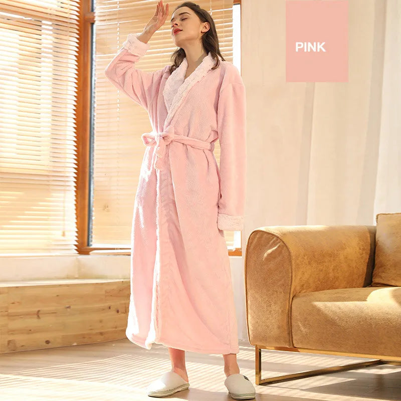 Female Autumn and Winter Warm Long Coral Velvet Thick Couple Bath Bathrobes Men Women Pajamas Shower Robe Bath Towels For Adults